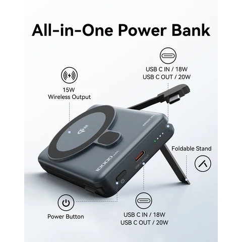 Power Bank Qi2 10000mAh/20W Grey