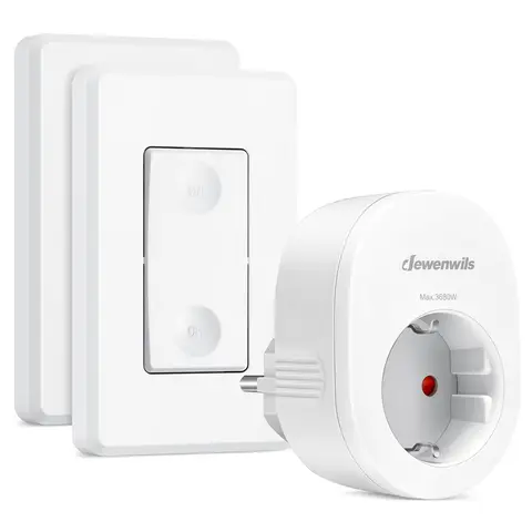 Dewenwils steckdose mit Fernbedienung, 16 A 3680 W, Plug-in Ein/Aus Funk-Wandschalter, Funksteckdosen-Set, erweiterbarer Lichtschalter für Feiertagsdeko, 30 m Reichweite, vorprogrammiert, weiß