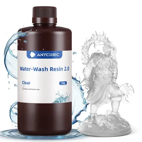 ANYCUBIC Water Washable Resin 2.0 405nm UV Standard Photopolymer Resin Low Odor Easy to Clean for LCD/DLP/SLA 3D Printers(Clear, 1kg)