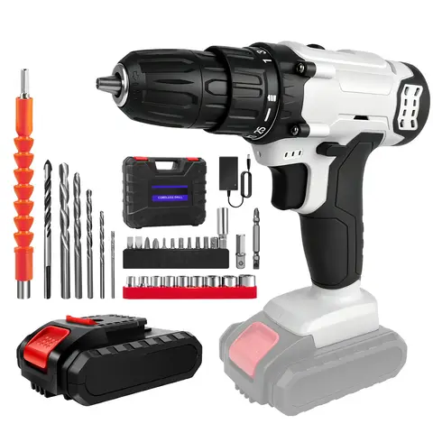 Ensemble de perceuses sans fil 21 V, ensemble d'outils de base 29 pièces, avec 25+1 réglages de couple, adapté pour la construction DIY, la menuiserie, les réparations à domicile et l'équipement d'atelier 1 batterie