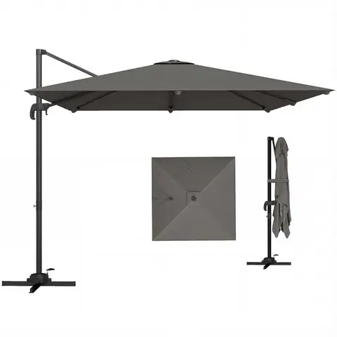 Outsunny 3 x 3 m Cantilever Parasol, Square Patio Umbrella with Crank Handle, Cross Base and Tilt, Garden Parasol for Outdoor