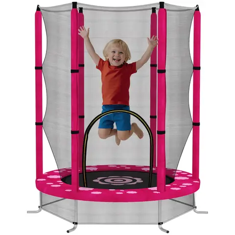 AIYAPLAY 4.6ft Kids Trampoline with Safety Enclosure Net, Recreational Toddler Trampoline for Indoor Outdoor Use, Ages 3-6 Years, Sun Pattern