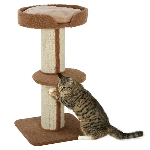 PawHut 91cm Cat Tree, Cat Tower with Scratching Post, Bed, Perch, Removable Cushion for Indoor Kittens, Brown