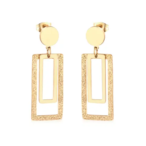 Open Rectangle Dangle Satin Finish 18K Gold Plated Earrings