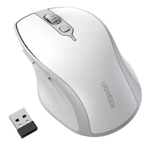 UGREEN Ergonomic Bluetooth 5.0 Wireless Mouse for Laptop, 2.4G Cordless Mouse With USB Receiver, 1000/1600/2000/4000 DPI, 5 Buttons Silent Mice Compatible With MacBook, Desktop, Chromebook, White