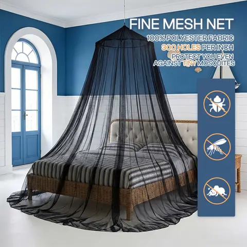 LeBonsoir Mosquito Net, Summer Mosquito Protection, Indoor/Camping/Travel, with Storage Bag and No-Drill Adhesive Hooks, Fits Various Sizes, Black