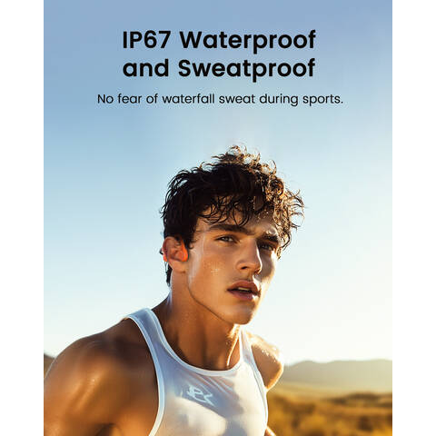 Mojawa Aerra Bone Conduction Sport Headphones, IP67 Waterproof Workout Earphones, Open-Ear, Wireless Bluetooth with Mic, Secure and Comfortable for Running and Cycling, Black