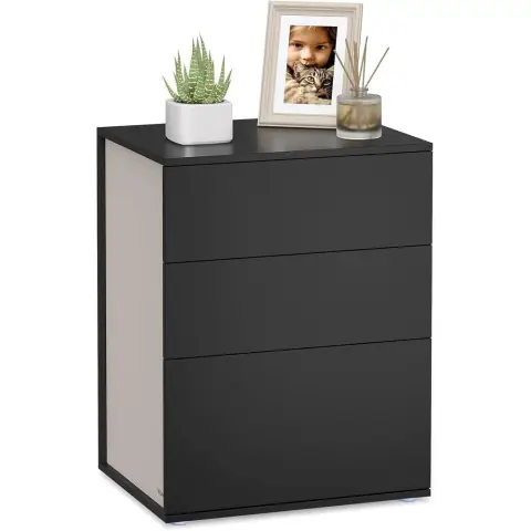 Table de chevet VASAGLE, Assemblage ultra-rapide sans outils, Table latérale avec 3 tiroirs, Table de chevet moderne minimaliste, Chambre, Salon, Noir encre/Beige cappuccino