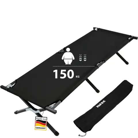 KeHot faltbare Campingliege, 300 kg extra stabiles, tragbares Outdoor-Bett aus 600D-Polyester, Campingbett für Erwachsene mit schneller Montage, inklusive Tragetasche, Schwarz