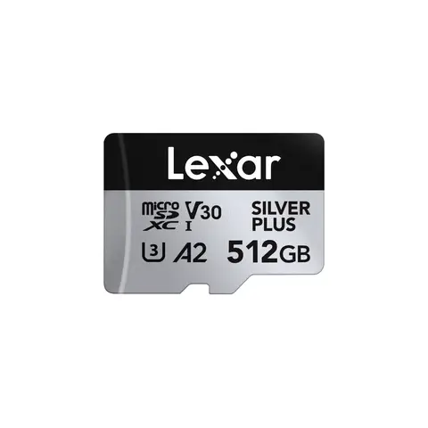 Lexar Silver Plus Micro SD Card 512GB, Up to 205MB/s Read Speed, 150MB/s Write Speed, Memory Card Micro SD with SD Adapter, UHS-I, A2, U3, V30, Class 10, 4K UHD microSDXC