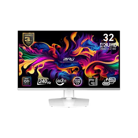 MSI MPG 321URXW QD-OLED 32" Gaming Monitor | 4K UHD | 240 Refresh Rate | 0.03ms Response Time | Adaptive Sync | White