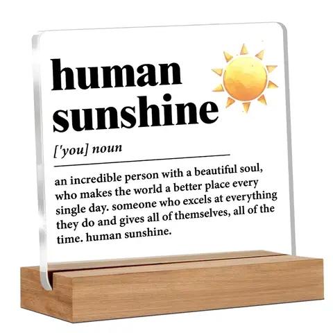 Alphynix Plaque commémorative Human Sunshine en acrylique avec support en bois   - 12 cm