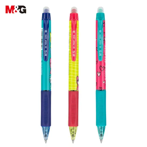 M&G So Many Cats Erasable Gel Pens, 6 Pack Erasable Pen Fine Point 0.5mm, Crystal Blue Retractable Erasable Gel Ink Pen with Comfort Grip, Make Mistakes Disappear for Drawing Writing Planner and Crossword Puzzles