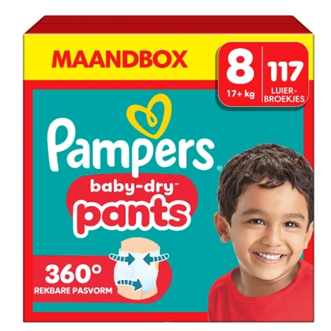 Pampers Baby-Dry Broekjes Maat 8 – 117 Luierbroekjes (Maandbox)
