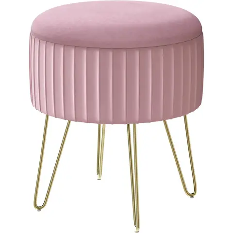 WOLTU Ottomane Fußhocker, Stauraum mit Niederländischem Samtbezug und Metallbeinen, Runder Hocker für Wohnzimmer/Schlafzimmer/Eingangsbereich, Ø31,5xH37,5 cm, Hellrosa, SH105rs