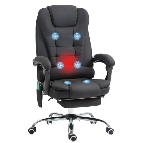 Vinsetto Ergonomic Massage Office Chair with 6-Point Vibrating & Heated Lumbar Support, Executive High Back Computer Desk Chair with Footrest, 135° Reclining, Breathable Linen Fabric, Black