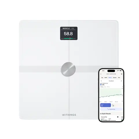 Withings Body Smart Wi-Fi and Bluetoooth Scales for Body Weight and Fat Percentage, Body Composition Scales - White