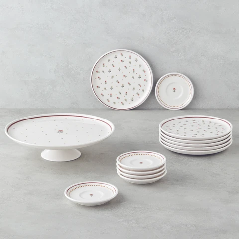 English Home Retro Keramik-Kuchenset 13-teilig für 6 Personen, farbig