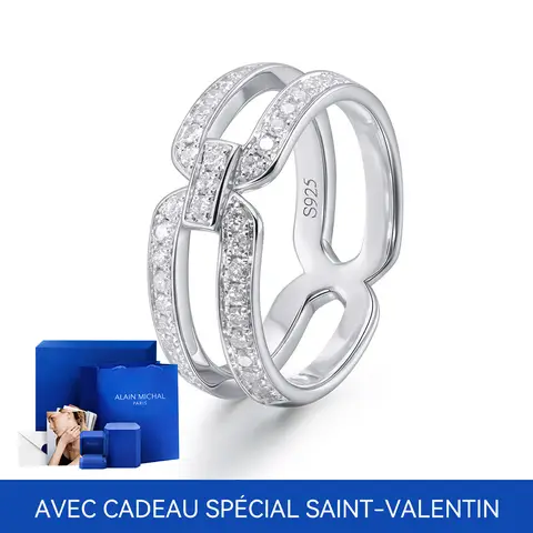 ALAIN MICHAL Intertwine Bague argent 925 sertie en diamants Taille 55 avec cadeau spécial Saint-Valentin