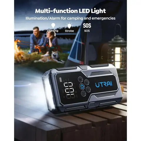 UTRAI JS-9 3000A Car Jump Starter with Air Compressor 150PSI, 18W QC Power Bank, 12V Car Battery Charger Jumper Starter, LED Screen, 3 Modes Flashlight 