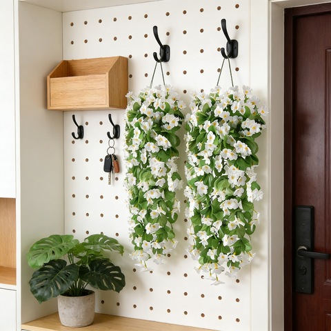 2PCS 30.7in/78cm
Artificial Fake Hanging Flowers Plants for Outdoor Spring Summer Decoration, Faux Silk Violet Look Real Trailing Vines for Outside Home Planter Porch Patio(white)