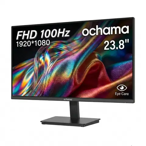 【Joy Selected】Ochama 23,8 Zoll Gaming- und Office-Monitor, 1080p Full HD-Display, 100 Hz hohe Bildwiederholfrequenz, drei-seitig ultradünne Rahmen für Gaming, Büro, Studieren