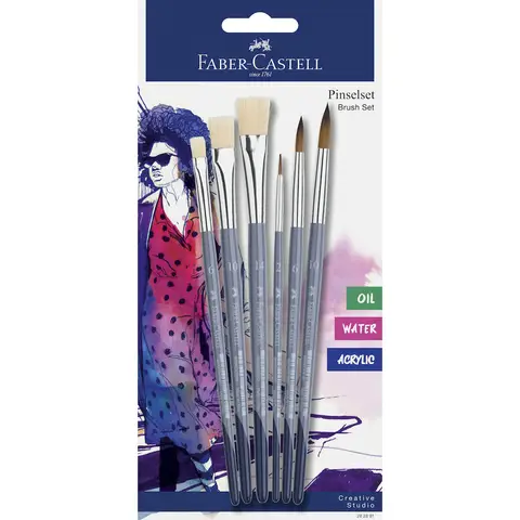 Faber-Castell Creative Studio Brush Set, 3x Round & 3x Flat Brushes
