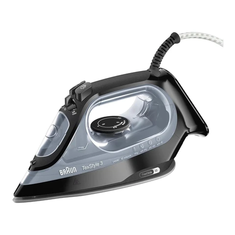 Braun TexStyle 3 SI3055BK Dampfbügeleisen FreeGlide 3D Technologie Keramikbeschichtung Sohle Automatische Abschaltung Kurze Aufheizzeit Einfaches Nachfüllen (220ml) 2400W Schwarz