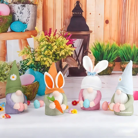 Yuejia 1Pcs 12in/30cmEaster Gnome Plush Elf Decorations,Handmade Gnome Bunny Faceless Doll Easter Ornaments, Easter Egg with Carrots Spring Home Decor Gifts for Women Men(orange)
