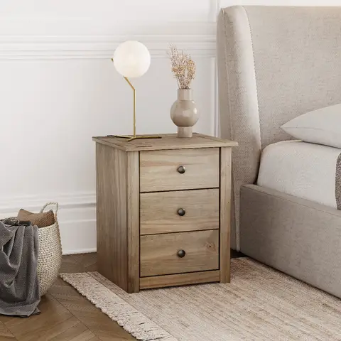 Vida Designs Bedside Table Panama Solid Pine 3 Drawers Natural Oak