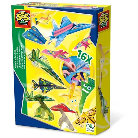 SES Creatieve Vliegtuig Vouwset - 16 Vliegtuigen, Kleurrijk met Stickers