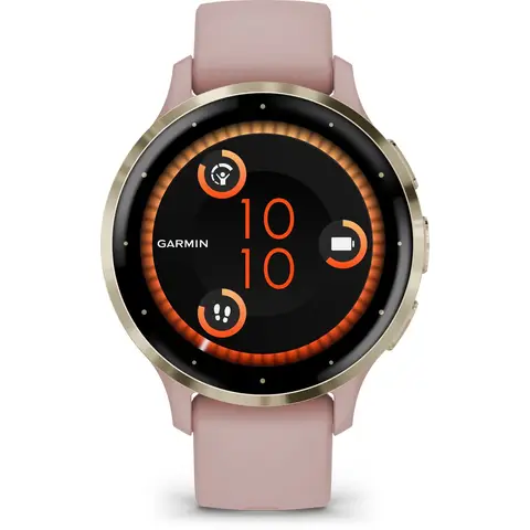 Garmin Venu 3S, RVS lunette Soft Gold, Dust Rose behuizing, siliconen band