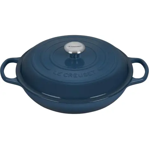 Le Creuset Signature Serie Runder Bräter aus Gusseisen mit Deckel - 30cm - 3.5L - Geeignet für alle Herdarten - Tiefblaugrün