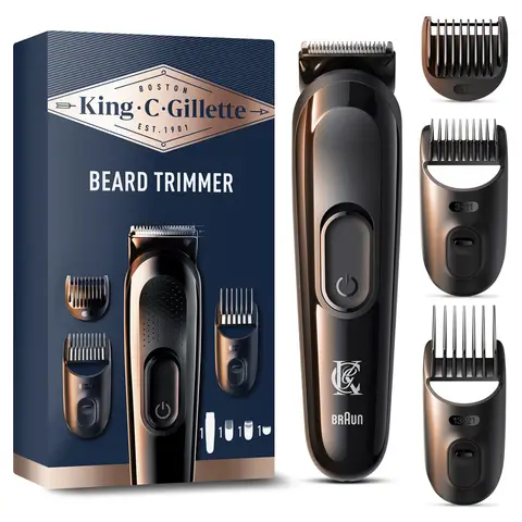 King C. Gillette Men's Beard Trimmer, Cordless With Lifetime Sharp Blades, Washable Head and 3 Combs
