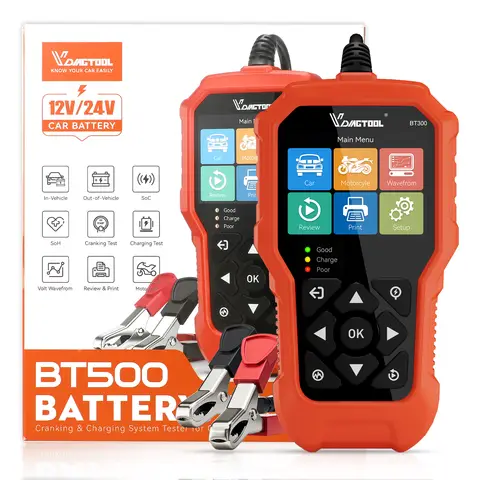 Battery Tester Car 6 V 12 V 24 V VDIAGTOOL BT500, 5-3000 CCA Battery Tester Car, Starter Alternator Battery Gauge, Battery Guard Charging Crank System for Car Truck Motorcycle SUV ATV Boat