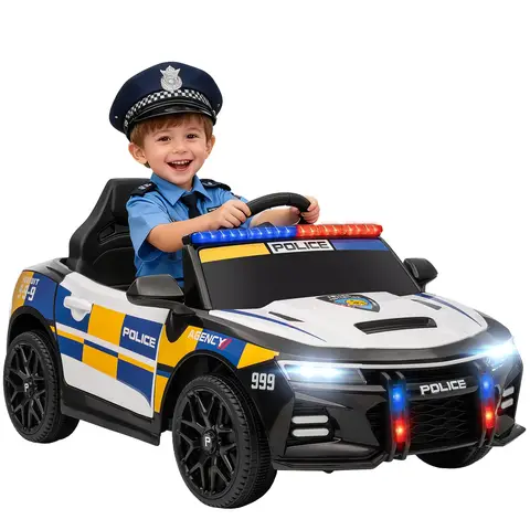 AIYAPLAY Kids Electric Car, 12V Battery Powered Police Ride on Car with Remote Control, Music, Horn, Siren, Flashing Lights, Children Electric Vehicle for 3-5 Years