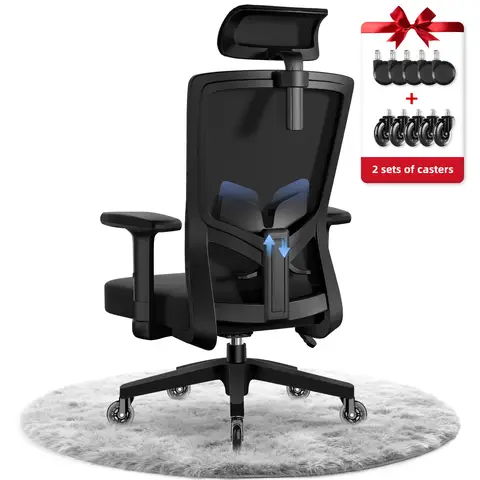 Bürostuhl ergonomisch, Schreibtischstuhl mit verstellbarer Kopfstütze, Armlehnen, Lendenwirbelstütze, Drehstuhl mit Wippfunktion, Mesh-Chefsessel, rückenfreundlich, Bürostuhl 150 kg