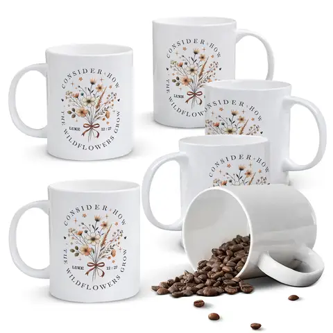 Alphynix 1 Betrachte, wie die wilden Blumen wachsen Tasse, 33cl inspirierende Kaffeetasse mit Blumenstrauß und Lukas 12:27 Schrift, aufbauendes Geschenk für Frauen,Geschenk zum valentinstag, geschenk zum geburtstag