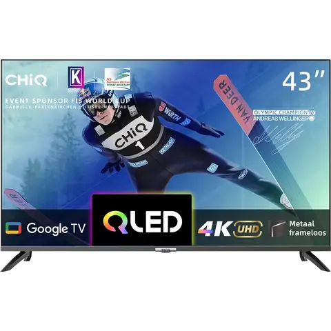CHiQ U43QM8G - 43 inch QLED Smart TV, 4K 60 Hz, Google TV, randloos, Dolby Audio, Google Play Store
