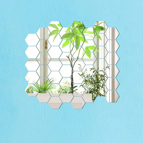 WhereHike Lot de 12 stickers miroir hexagonaux assemblables en PVC - 20 x 23 cm