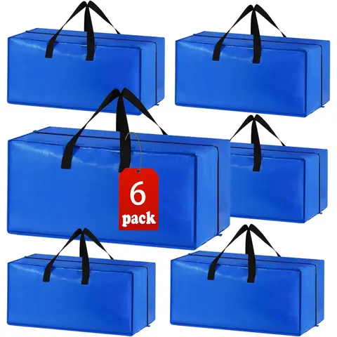 Storage bags with lids, 6-pack, heavy-duty moving cardboard box, large size with zipper and handles, suitable for clothing storage, moving, camping, storing bedding, etc., 73*34*37cm