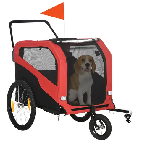 PawHut Dog Bike Trailer, 2 in 1 Dog Stroller for Large Dogs with Hitch, Quick-release 20" Wheels Red