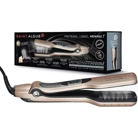 SAINT ALGUE Demeliss Titanium - Lisseur Vapeur Professionnel à Plaques Titane, Hydratation Intense, Or