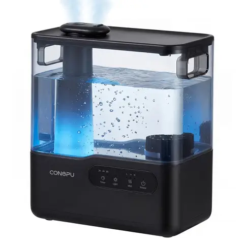 CONOPU 5 L Top-Fill Ultraschall-Luftbefeuchter, duale 360°-Sprühdüsen, Aromatherapie-Einsatz & 7-Farben-Nachtlicht, ultraleiser Schlafmodus, Timer & automatische Abschaltung