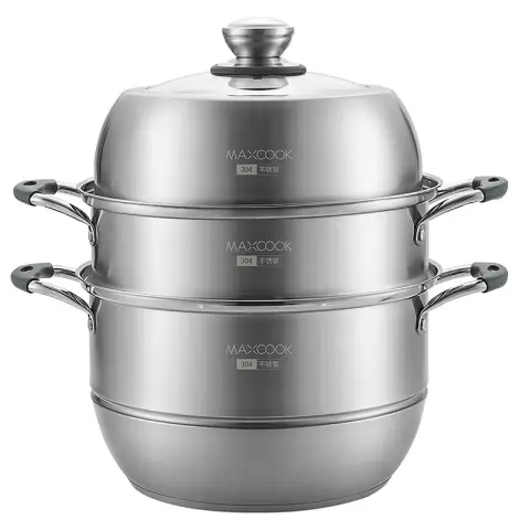 Maxcook 304SS 3-Etagen Dampfgarer Topf 30cm (Silicongriff) MCZ743