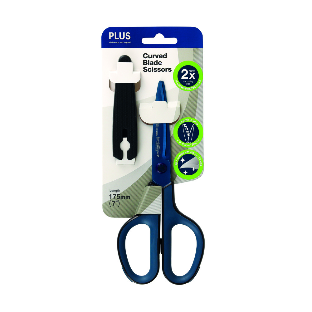 Pentel Curved Blade Scissors Premium Titanium-Coated Blue