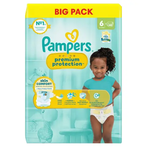 Pampers Premium Protection Größe 6 Extra groß (13-18 kg) Großpackung, 40 Stück