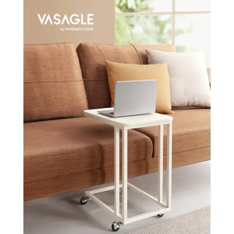 VASAGLE Mobiler Beistelltisch Sofatisch mit Rollen Couchtisch - C Form