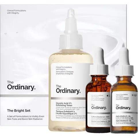 The Ordinary Bright Set 3 stuks (Glycolzuur 7% Toner /Alpha Arbutin 2% + HA /Caffeïne Oplossing 5% + EGCG)