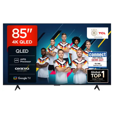 TCL 85T69C QLED Fernseher, 85 Zoll, 4K HDR, Smart TV mit Google TV, Dolby Vision & Atmos, Game Master, Motion Clarity, Google Assistant & Alexa